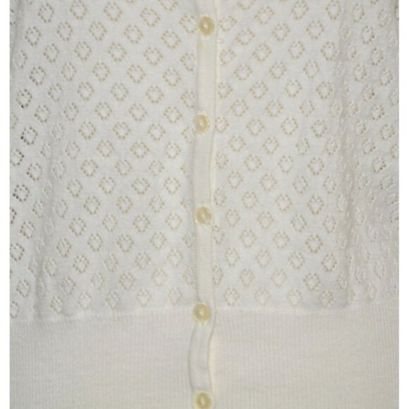 Outlander White Button Up Long Sleeve V-Neck Open Weave Cardigan Sweater Size L - Picture 4 of 10